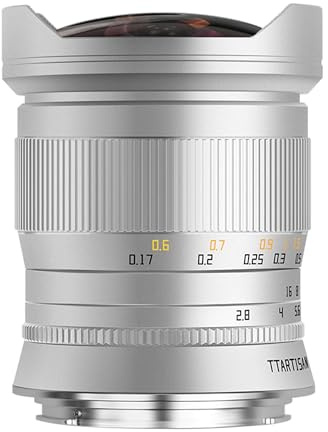 TTARTISAN 11mm F2,8 Fischaugen-Kameraobjektiv, Vollformat Ultra-Weitwinkel Manueller Fokus Kameraobjektiv, Silber (for Canon RF)