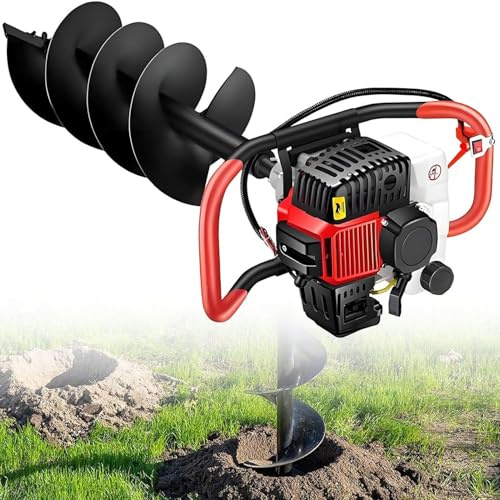 Qiang Trivella a Scoppio Professionale 199cc 5CV,Mototrivella per Terreno con Miscela Benzina:Olio, Punta Robusta, Ergonomica e Leggera per Trapanare Terra, Installazione Pali e Fondamenta 20cm