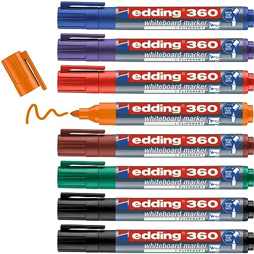 edding 360 Boardmarker Rundspitze, 8-stück, farblich sortiert (ohne Löscher, sortiert, 1)