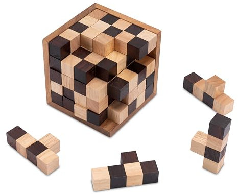 Schach-Würfel 125-3D Puzzle - Denkspiel - Knobelspiel - Geduldspiel - Logikspiel im Holzrahmen