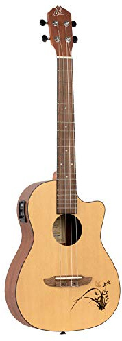 Ortega Guitars Bariton Ukulele Elektro-Akustisch – Bonfire Series – mit Cutaway – Fichte, Sapele, Natur (RU5CE-BA) | Nylonsaiten, Fichtendecke & Sapele-Korpus Satin-Finish, mit Cutaway, RU5CE-BA