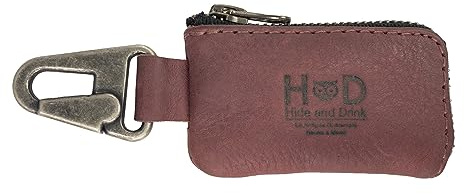 Hide & Drink, Car Key Holder, Headphone and charging Cables, Memory Cards, Flash Drives, Cash Zipper Case with Nickel Metal Clasp, Handmade, Full Grain Leather :: Sangria