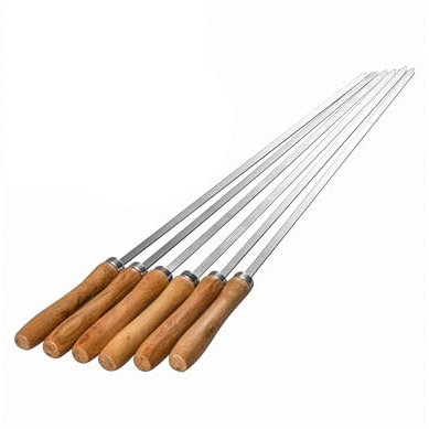 IMEEA Set di 6 spiedini piatti per kebab, in acciaio inox, con manico in legno, spiedini piatti in metallo, per barbecue, 42 cm