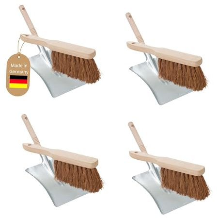 Novaliv 4X Kehrschaufel Set verzinkt Kokosborsten Kehrblech und Handfeger Set Kehrset Kehrgarnitur Dustpan and Brush Handfeger Kokos Kehrwisch Kaminzubehör Kaminbesen Kehrschaufel