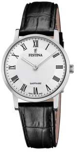 Festina Swiss Made Damenuhr Analog aus Leder Schwarz | Quarzwerk, Robustes Saphirglas, Wasserdicht 5 ATM, y F20013/2, Classic Leather