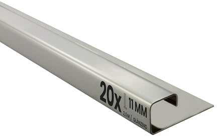 20x Quadrat Edelstahlschiene Fliesenschiene 2,5m 11mm glänzend silber | Für klare Sichtkanten und gerade Abschlüsse im Fliesenbild, für 11mm Fliesenhöhe, 2,5m, Edelstahl, glänzend, silber