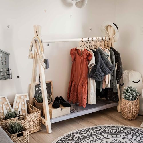 Sweet Home from wood Montessori-Kindergarderobe, Kleiderständer für Kleinkinder, Verkaufsständer, Verkaufsständer, Kleiderständer für Kinderkleidung (Kiefernholz)