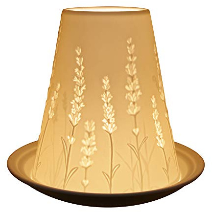 Nordic Lights Lavender Porcelain Tealight Holder Dome | Candle Holder Projecting a 3D Image Use With Scented Candle, LED Light | Perfect Room Decor Lights | Shade & Plate Set with Gift Box