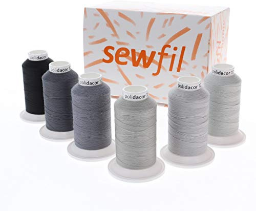 Sewfil hem - polydacor 120 - 6 x 1 000 meter) MIX 65 polyester sytråd kottar Pack - Grå