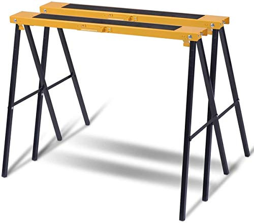RELAX4LIFE 2er set Gerüstbock, Klappbock Set Metall, Sägegestell Klappbar, Stützbock Sägehilfe bis zu 275 kg belastbar, Sägebock rutschfest, tragbarer Arbeitsbock für Haushalt & Werkstatt, gelb