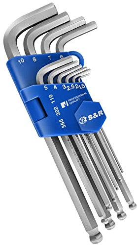 S&R Innensechskantschlüssel-Satz 10-tlg. HX mit Kugelkopf, Langarm, mit Clip - Winkelschlüsselsatz ⌀: 1,5-10,0 mm