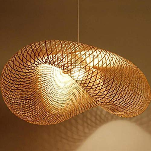 HYQJUNE E27 Vintage Hängeleuchte Gewebte Pendellampe Hängelampe Natürlichen Bambus Rattan Handgefertigten Kronleuchter Höhenverstellbare Pendelleuchte Restaurant Schlafzimmer Wohnzimmer Café,80cm
