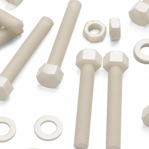 5x Vis à tête Nylon Naturelle Hexagonale, M16 x 100mm, Ecrous et boulons en plastique, Rondelles, Nylon, Naturelle
