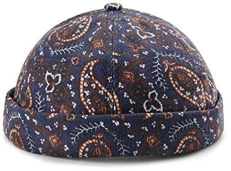 Oyrcvweuy Vintage Docker Cap Brimless Matrosenmütze mit Paisley Dekoration Atmungsaktive Beanie Baumwolle Retro Verstellbar