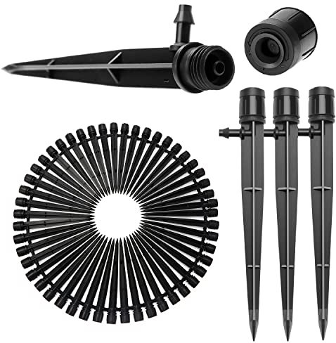 50 Stücke 360 Grad Einstellbare Bewässerung Sprinkler, VooGenzek Garten Bewässerung Tropfer mit Barb Verbinder & Micro Drip Rohrhalter for 4/7mm Schlauch, für Gewächshaus, Topfpflanzen, Schwarz