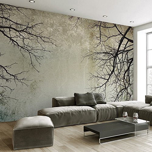 ZAPVI Fond D'Écran 3D Mural Vintage & Branches Mode Papier Peint Intissé Tapisserie Murales Panoramique 3D Mur De Fond Tv Papier Peint Chambre Enfant Adulte Poster Murales Taille:L250CMxH175CM