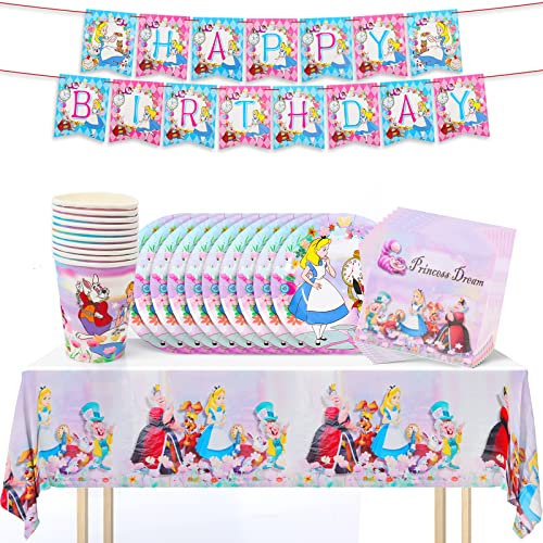 Gxhong Stoviglie per Feste Decorazione per Feste Compleanno,Set di Stoviglie inclu Piatti di Carta Bicchieri Tovaglioli Tovaglia per Ragazze Decorazione di Compleanno