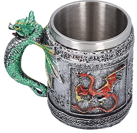 VikingHolzfass Bierkrug, Wikinger-Becher für Bier und Kaffee, Edelstahl Schädel-Kaffeetasse für Heißgetränke mit Griff, Halloween Wikinger Hornbecher für Heißgetränke, Kaffee, Bier, Trinken