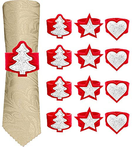 Gesar 6 Pezzi Portatovaglioli Natalizi - Anelli per Tovaglioli - Decorazioni della Tavola di Natale - Fermatovagliolo Cenone Natalizio - Motivo Albero Stella Cuore (Bianco)