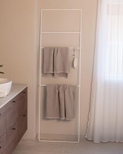 Metallbude Handtuchhalter ESTINA - Weiß - Platzsparende Handtuchleiter aus pulverbeschichtetem Metall - Kratz-, Stoß- & Schlagfest - 55x180 cm