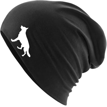 Huuraa Slouch Beanie Deutscher Schäferhund Silhouette Geschenk | Erwachsenen Wintermütze Baumwolle und Elasthan Mütze Geschenkidee doppellagige Baumwollmütze