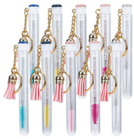 NICENEEDED 10pcs Porte-Clés Tube de Brosse à Cils, Ensemble de Tubes de Baguettes de Mascara Vides Jetables, Outil de Maquillage de Brosse de Cils en Cristal Remplaçable pour Femmes Filles