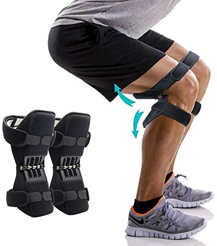 EUNOGO Knieschutz-Booster, Kniebandage, Gelenkstütze, Federknie-Stabilisatorpolster, Power Lift-Kniebandage for Trainieren, Gehen, Schwarz – 1 Paar