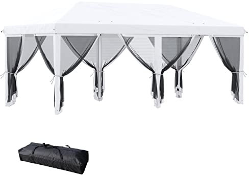 Outsunny Gazebo Pieghevole 6x3 Pop Up con 6 Zanzariere Rimovibili, Altezza Regolabile e Borsa da Trasporto, Gazebo da Esterno in Acciaio e Tessuto Oxford, per Giardino, Feste, Campeggio, Crema