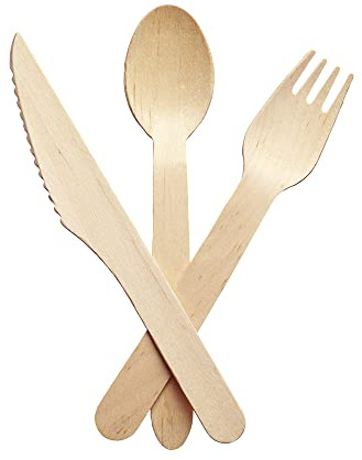 1Above 100Pk Disposable Wooden Cutlery Set, 100% Natural and Biodegradable, Eco-Friendly Set for Wedding, Office and Party Picnic (Cutlery Set)