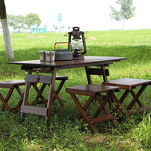 Hoixin Gartentisch-Set, Klapptisch- und Stuhlset, Garten Terrasse Möbel, Balkonmöbel Sitzgarnitur Set, Gartengruppe mit 1 Tisch + 4 Stühle, klappbar, für Garten, Balkon und Terrasse, Dunkelbraun A
