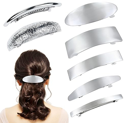 Cinaci 7 fermagli per capelli semplici rettangolari ovali argentati automatici a molla francese in metallo, fermagli per capelli, accessori per donne e ragazze
