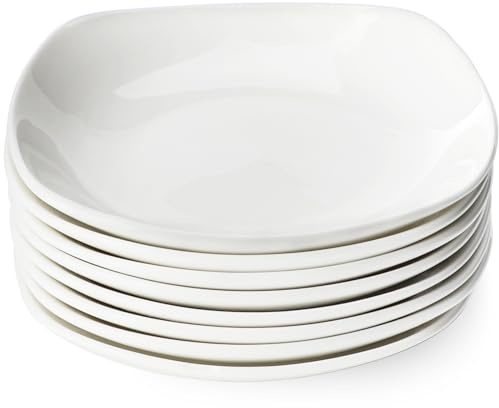 Leegg Dipping Sauce Dishes Set of 8 Small Ceramic Serving Plates for Appertizer Sushi Dessert Fruits (White Square)