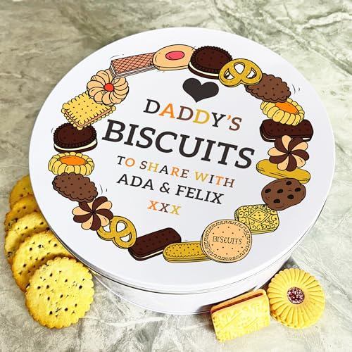 Daddy's Biscuits To Share Round Personalised Gift Cookies Treats Biscuit Tin Personalised Gift | Custom Gift | Personalized Tin | Cake, Biscuit & Treat Tins | Gift For Her | Gift For Him