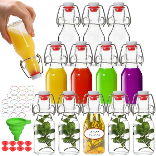 AuroTrends Botellas de vidrio con tapa abatible de 4 onzas, paquete de 12, botellas de vidrio con tapa hermética para botellas de extracto de vainilla, cerveza casera, bebidas, aceite (4 onzas