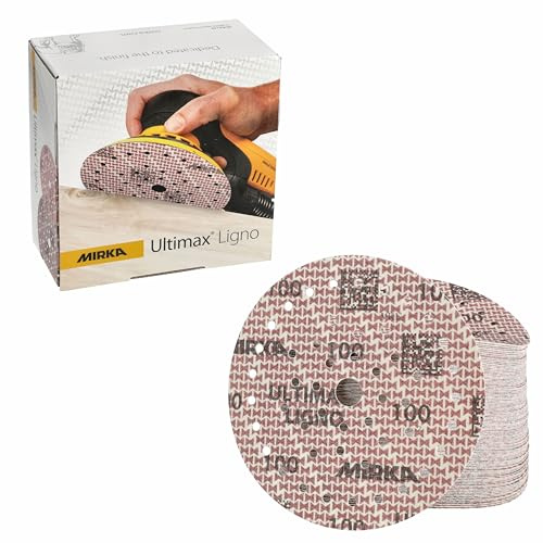 Mirka Schleifscheiben Ultimax Ligno Ø 150 mm Klett Multifit 100 Stk | Multi-Lochung für optimale Staubabsaugung Hochwertig für Holzoberflächen 100 Stück Korn 100 Klettsystem