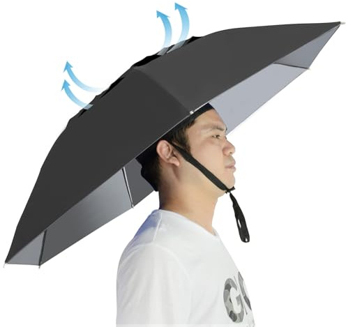 NEW-Vi Ombrello da pesca pieghevole regolabile per sole e pioggia, 95 cm, ombrelli oversize a mani libere, 7 costole, anti-UV, impermeabile, per pesca, giardinaggio, golf, parasole all'aperto, nero