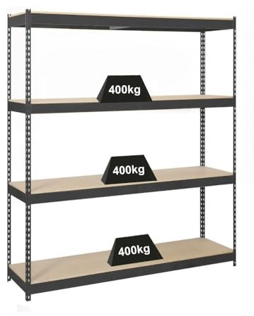 PROREGAL Schwerlastregal Wood YETI Four | HxBxT 200x150x60cm | Fachlast 400kg | Anthrazit | Regal Standregal Werkstattregal Lagerregal Kellerregal