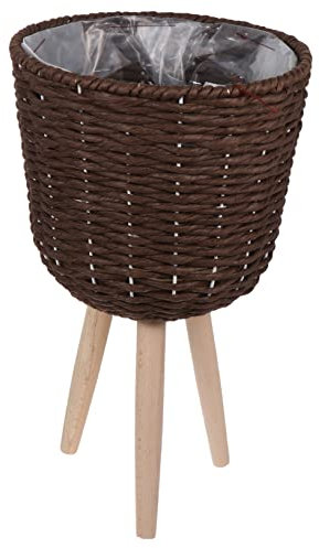 INOOMP Bodenpflanztopf aus Rattan und Holz Kunststoff, Dunkelbraun