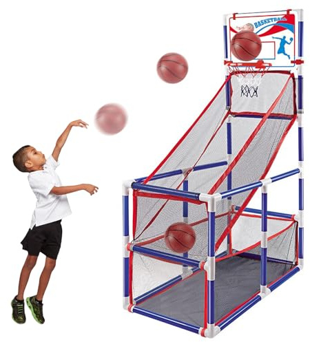 Rensinnoal Basketball Arcade Hoop Rack Toy for Kids，Basketball Hoop and Stand With 4 Balls，Mini Basketball Net and Pumps, Outdoor Indoor Sports Game for Boys and Girls