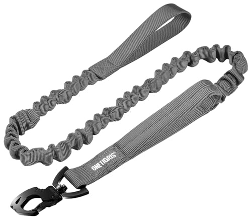 OneTigris Fjäderhundkoppel 86 cm till 120 cm nylon med metallklämma tigertand och 2 x mjuk vaddering, längd – grå