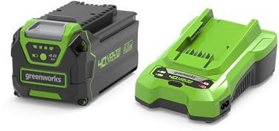 Greenworks 40V Akku & Universal Ladegerät Kit - Original leistungsstarker 4Ah Lithium-Ionen Akku mit 2A Ladegerät, kompatibel mit allen Greenworks 40V Garten- und Elektrowerkzeugen - GSK40B4
