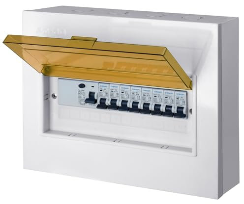 CHENGPI Coffret Electrique, Tableau Electrique 1 Rangée 12 Modules, Boitier Etanche Electrique Exterieur Avec Disjoncteur Différentiel 4P Type A 40A 30mA FI RCCB et 8 Fusibles AC B16