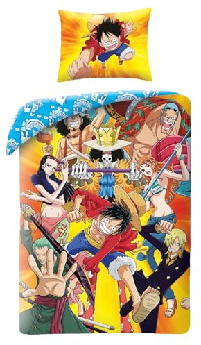 One Piece Copripiumino Singolo 140x200 + Federa Microfibra Luffy Equipaggio