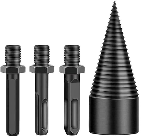 SOCOJE 4Pcs 32mm Firewood Drill Bit,Log Splitter Drill Bit for Tree Cutting with Round + Square + Hexagonal Shank