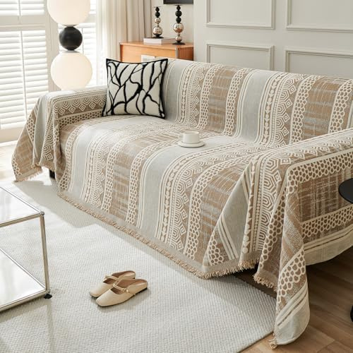 VanderHOME Sofaüberwurf Decke mit Fransen - Chenille Weiche Sofadecke Doppelseitig Überwurf Sofa 2 3 4 Sitzer Chenille Decke als Sofa überwurf, Sofa Überzug, Sofadecke 180 * 180cm-Khaki