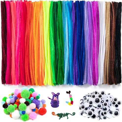 Barlone 560 Stück Pfeifenputzer zum Basteln Set, 400 pfeifenreiniger Chenilledraht Bunt Pfeifenreiniger zum Basteln mit 160 Pfeifenputzer Zubehör Plüschbälle und Augen, Pipe Cleaner für DIY Projekte