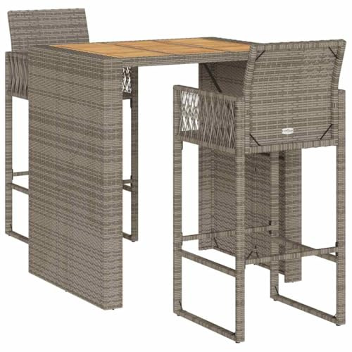 vidaXL 3-TLG. Gartenbar-Set ohne Kissen Grau Poly Rattan Akazie