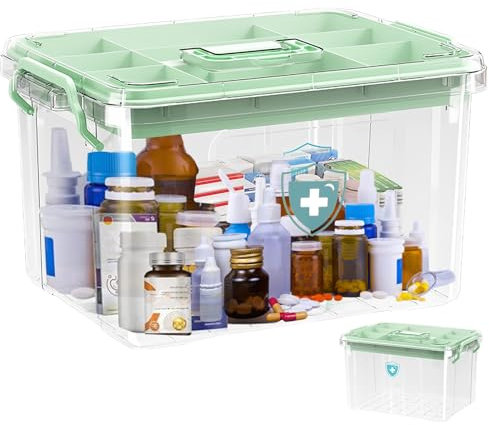 BORDEAG Medizinbox, Hausapotheke Box, Medikamenten Aufbewahrung, Medikamentenkoffer, Medikamentenbox Aufbewahrung Mit Griffe Für Medikamente, Gadgets, Kosmetische (24 * 17 * 13.5 cm)