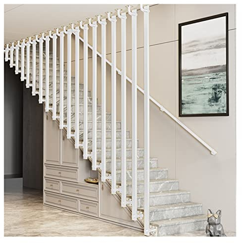 Escalera de hierro forjado Handra para interior de casa dúplex con soportes de metal resistentes, color blanco, 80 cm