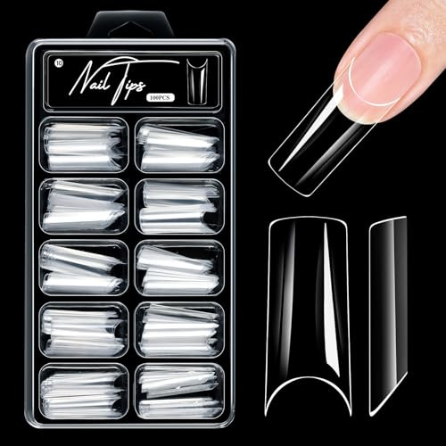 Lot de 100 faux ongles semi-mats en acrylique - Couvrance complète - Demi-couverture - Faux ongles pré-reliés